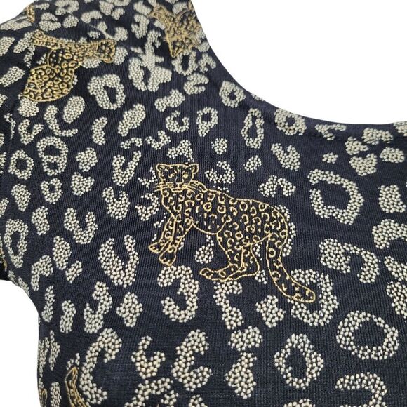 2/$20 Y2K Diamonds USA Black & Gold Cougar Pattern Top Blouse Size: M - Picture 7 of 8
